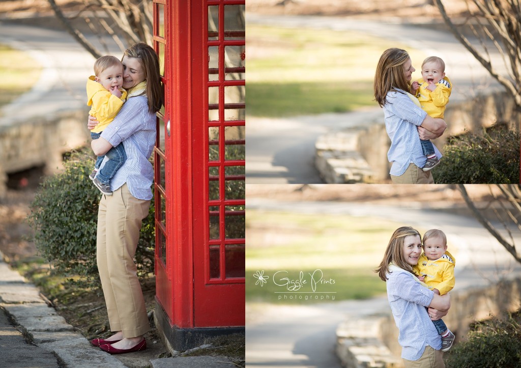 1 year photo session - Giggleprints - mom phonebooth baby boy yellow coat